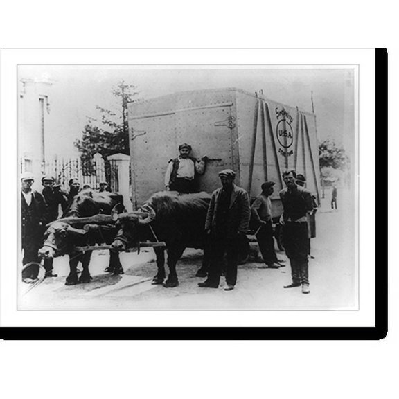 Historic Print, Oxen pulling Security Storage van, 18" x 24"