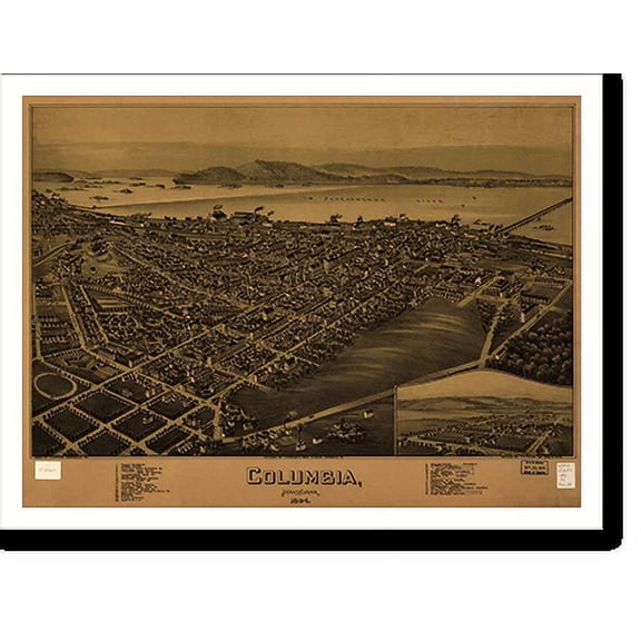 Historic Print, PA Columbia 1894 MAP, 16" x 20"