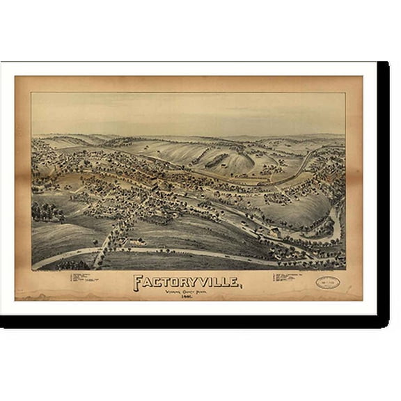 Historic Print, PA Factoryville 1891 MAP, 18" x 24"