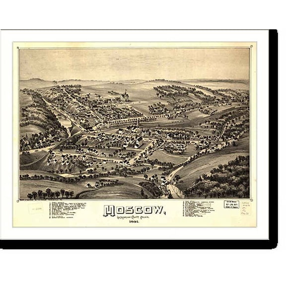Historic Print, PA Moscow 1891 MAP, 16" x 20"