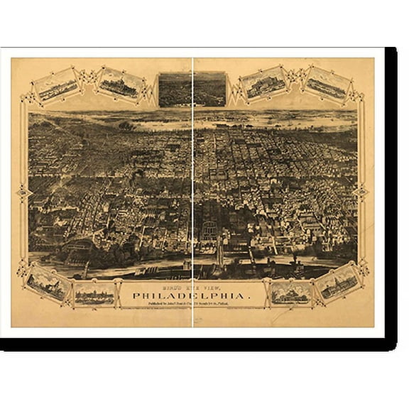 Historic Print, PA Philadelphia 1876 MAP, 16" x 20"