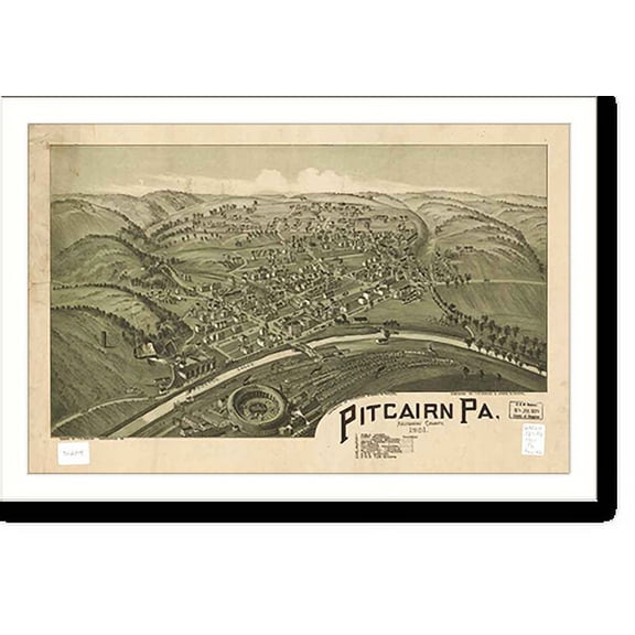 Historic Print, PA Pitcairn 1901 MAP, 16" x 20"