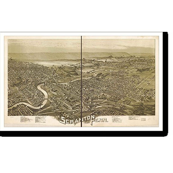 Historic Print, PA Scranton 1890 MAP, 16" x 20"