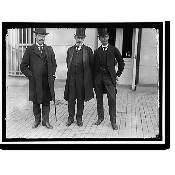 Historic Print, PAISH, SIR GEORGE. OF GREAT BRITAIN. WRITER ON RAILROADS IN U.S. RIGHT, WITH AMBASSADOR SPRING-RICE, CENTER, AND BASIL BLACKETT, 16" x 20"