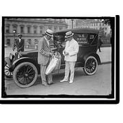 Historic Print, POST OFFICE DEPARTMENT. AUTO MAIL TRANSPORT, U.S. SERVICE COURIER C.H. CLAUDY AND REP. RAKER OF CALIFORNIA; MRS. ROE FULKERSON AT WHEEL, 18" x 24"