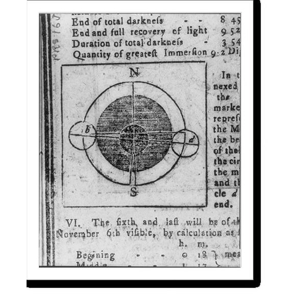 Historic Print, [Page from 18th Century almanac: illus. of solar eclipse, n.d.], 16" x 20"