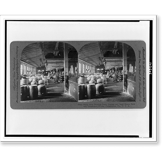 Historic Print, Paint shop showing dome casings and sand boxes, Baldwin Locomotive Works, Philadelphia, Pa., U.S.A., 18" x 24"