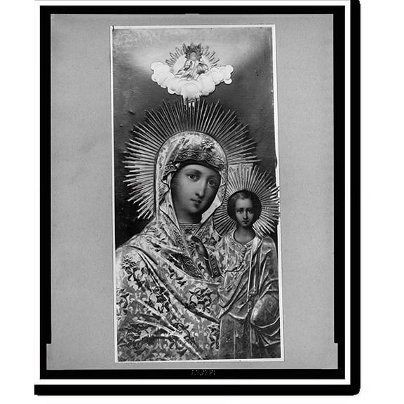 Historic Print, Painting of madonna and child called The Lady of Kazan" in Russian cathedral", 16" x 20"