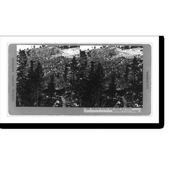 Historic Print, Palisades Rocks, with road and teams descending western summit, 16" x 20"