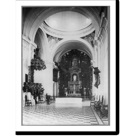 Historic Print, Panteón de los Prćeres (ex-Iglesia de S. Carolos), Lima, Peru: Interior with pulpit and altar, 16" x 20"