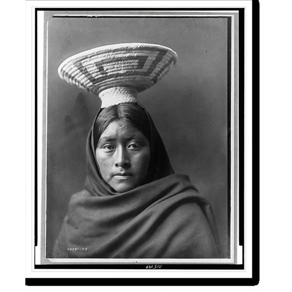 Historic Print, [Papago Indian, Luzi, head-and-shoulders portrait, facing front, basket tray on head, 16" x 20"