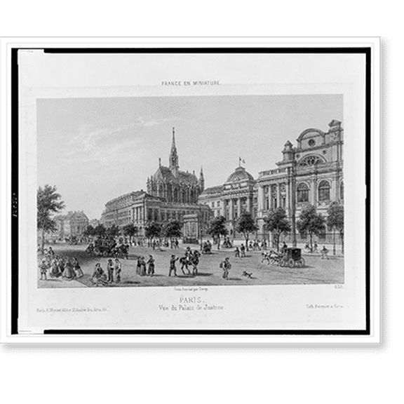 Historic Print, Paris. Vue du Palais de Justice.dess. d'ap nat. par Deroy ; lith. Becquet à Paris., 16" x 20"
