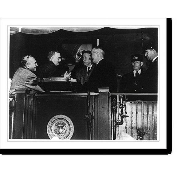 Historic Print, [Party on the platform of a Presidential train, possibly in the Washington, D.C., Union Station. Left to right: unidentified, Senator Joseph C. O'Mahoney, Alben W. Barkl…16" x 20"