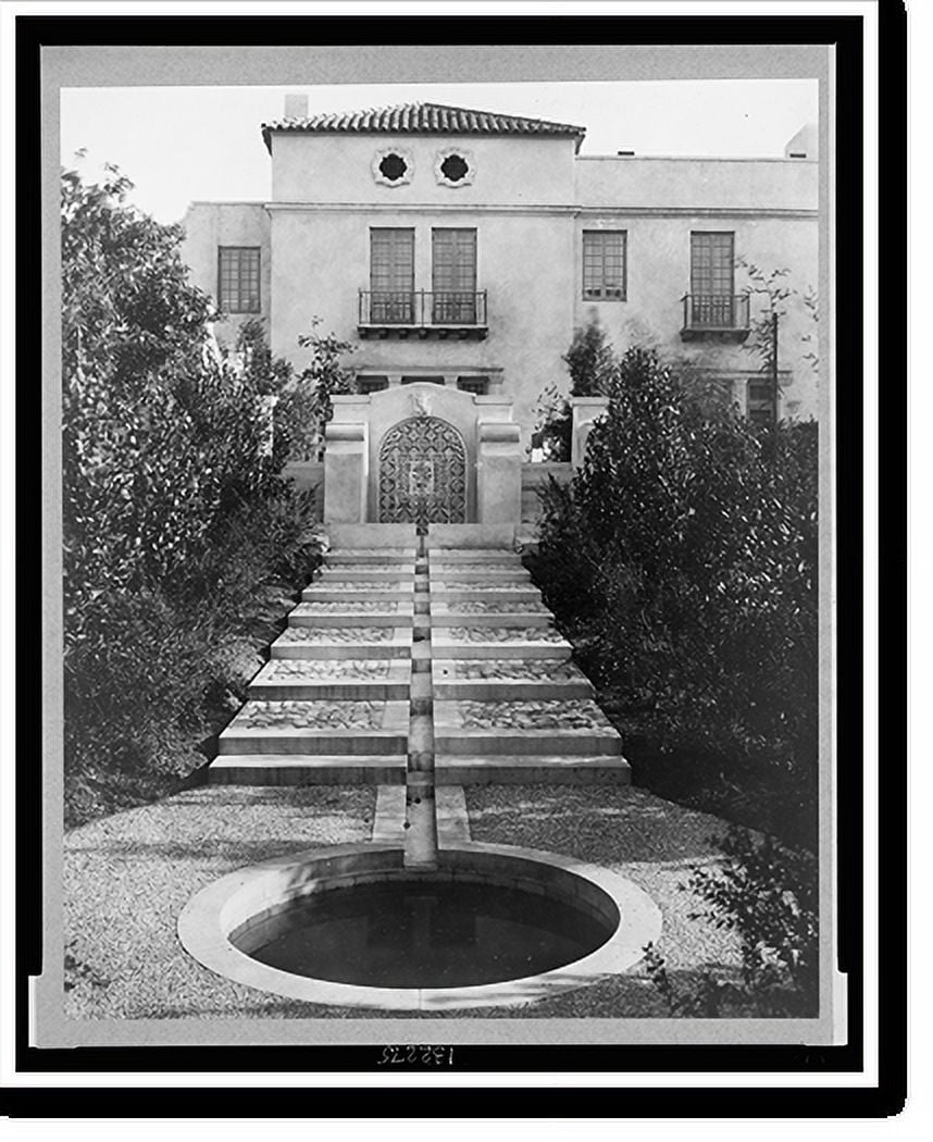 Historic Print, Pasadena, California, Mrs. Herbert Coppell home pond