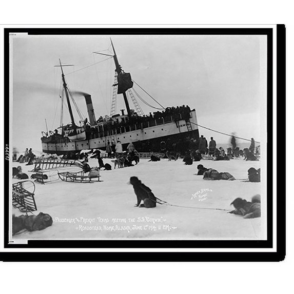 Historic Print, Passenger and freight teams meeting the S.S. Corwin" Roadstead, Nome, Alaska, June 1st, 1914, 11 p.m.", 16" x 20"