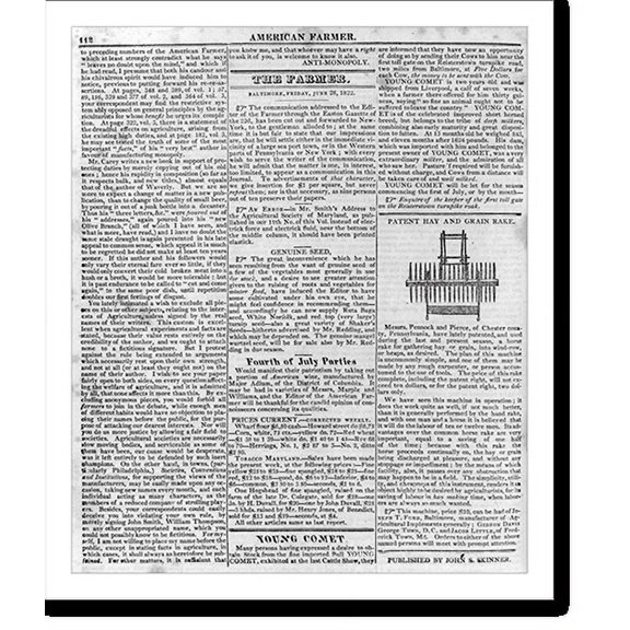 Historic Print, Patent Hay and Grain Rake, 16" x 20"