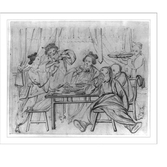 Historic Print, People eating at a table, 18" x 24"
