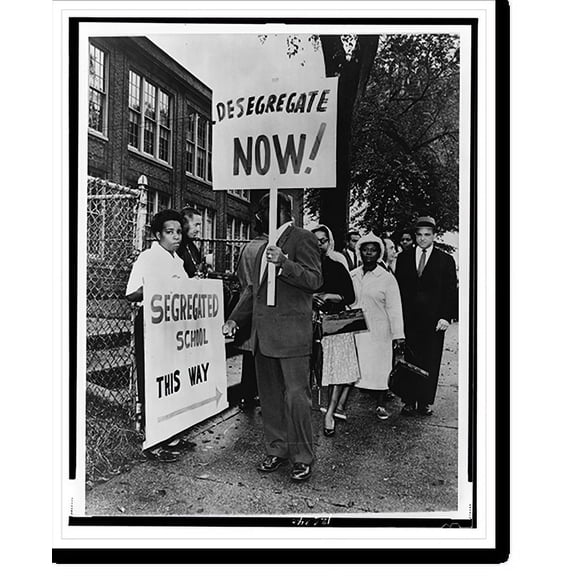 Historic Print, [People, some with picket signs, gather outside Lincoln School in Englewood, N.J. protesting the city's failure to end racial segregation], 18" x 24"