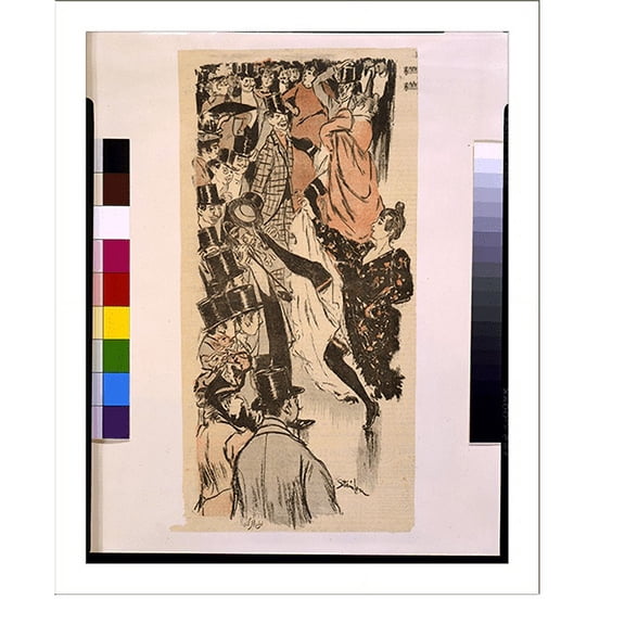 Historic Print, [People watching can-can dancers, with one of them kicking top hat off of man as she dances].Sc. V. Michel ; Steinlen., 18" x 24"