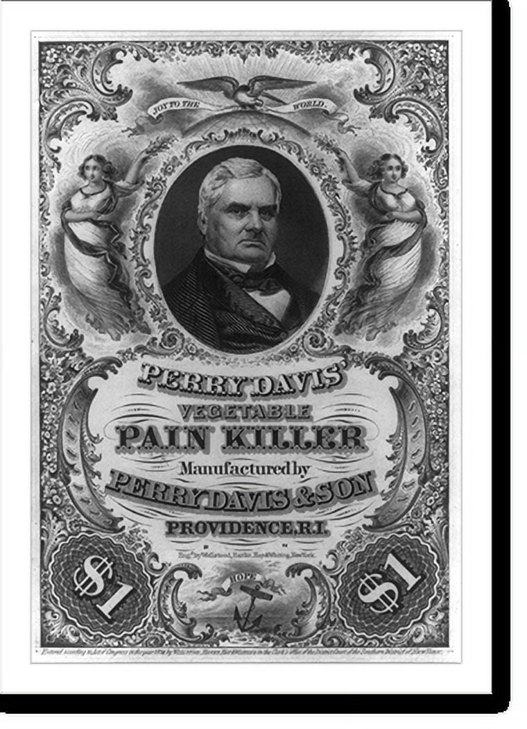 Historic Print, [Perry Davis, bust, facing right, on advertisement for