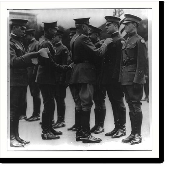 Historic Print, Pershing awarding DSC to Major Warner W. Carr and Pvt. Edw. Adams; Marshall is at L (Chaumont, Fr. 1919), 16" x 20"