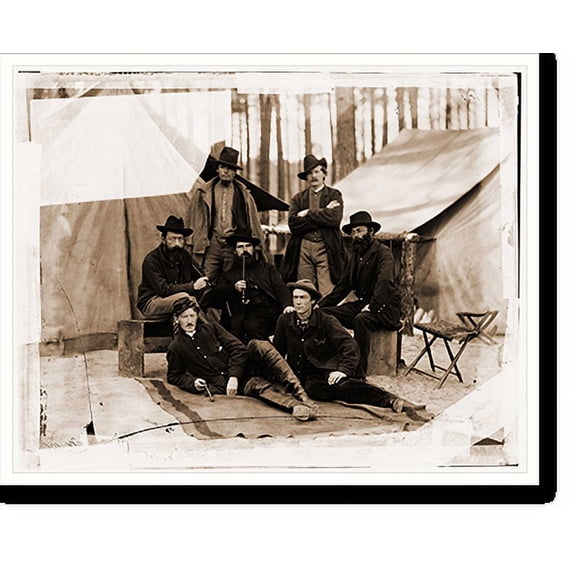 Historic Print, Petersburg Virginia. Group of Engineers and Draughtsmen headquarters Army of the Po, 16" x 20"