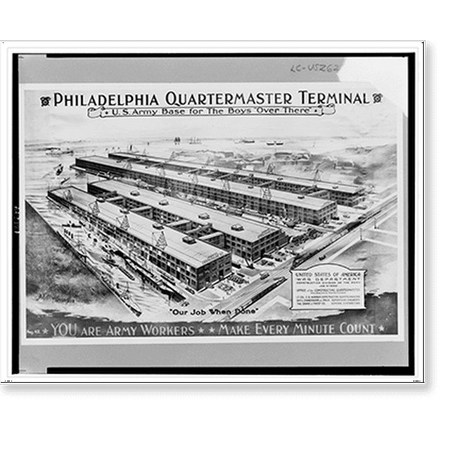 Historic Print, Philadelphia Quartermaster Terminal. U.S. Army base for