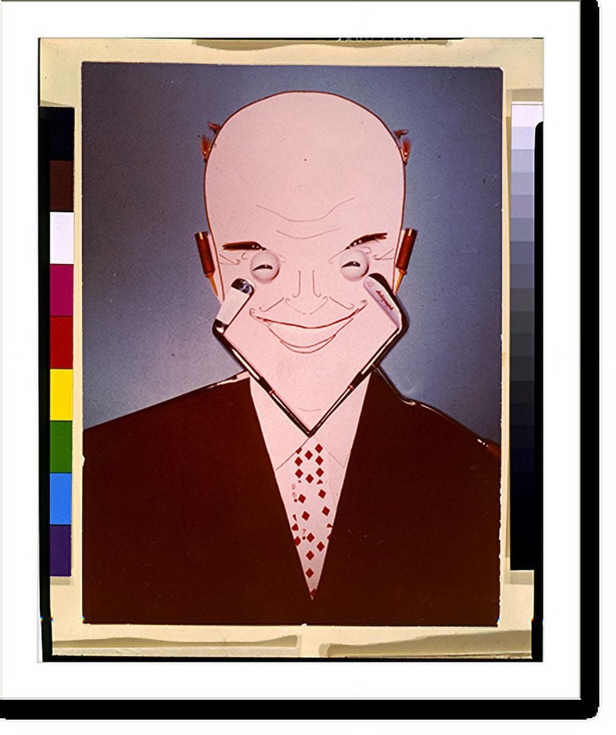 Historic Print, [Photographic print of head-and-shoulders caricature of Dwight D. Eisenhower, with his head composed of golf clubs, golf balls, shotgun shells, fishing flies and hooks; …16" x 20"