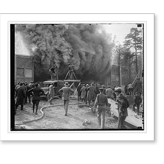 Historic Print, Photographing fire for news reels, 16" x 20"