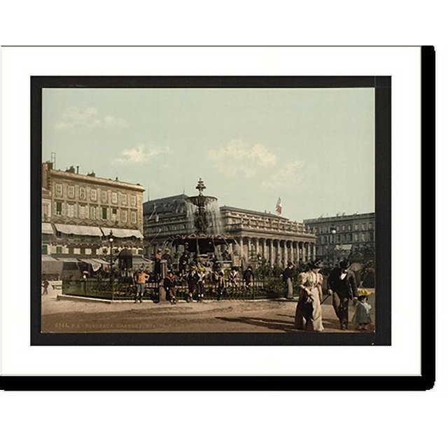 Historic Print, Place Tourny and fountain Bordeaux France, 16" x 20"