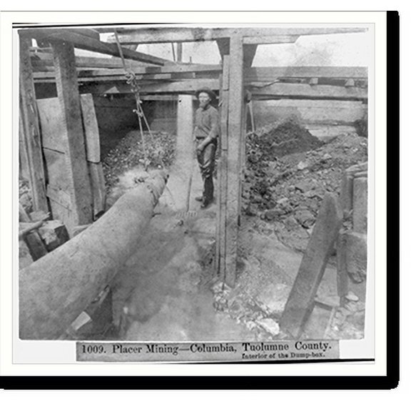 Historic Print, Placer Mining. Columbia, Tuolumne County - Interior of the Dump-box, 16" x 20"
