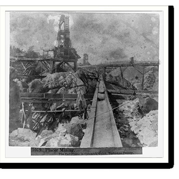 Historic Print, Placer Mining, The Tail Flume in Columbia Gulch, Tuolumne County, 18" x 24"