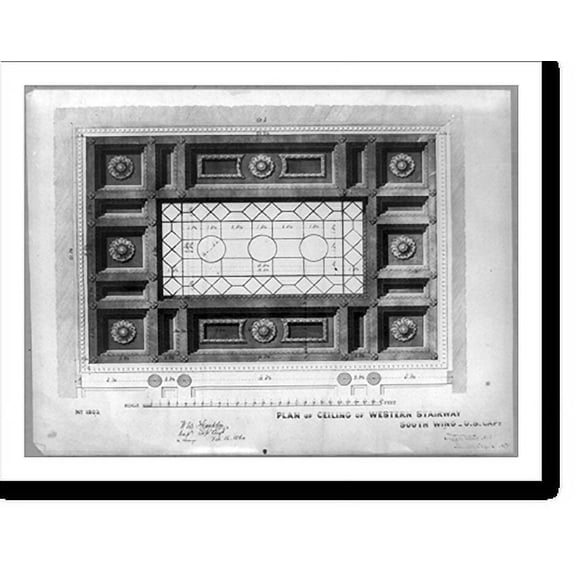 Historic Print, Plan of ceiling of western stairway, south wing, 18" x 24"