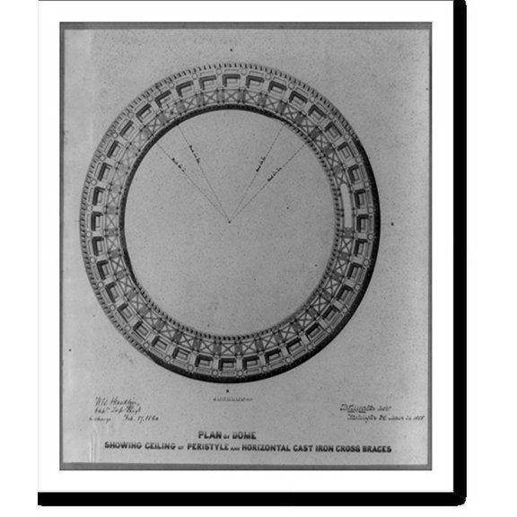Historic Print, Plan of dome showing ceiling of peristyle and horizontal cast iron cross braces, 16" x 20"