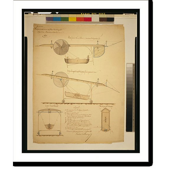 Historic Print, Plateforme aérienne, cerf-volant libre dirigeable, système Vaussin-Chardanne. Feuille no. 2.dressé et presenté. le 19 mars 1853, Vaussin-Chardanne., 18" x 24"