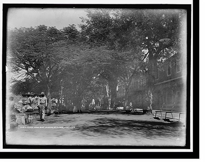 Historic Print, Plaza near boat landing, St. Pierre, Martinique, 16" x