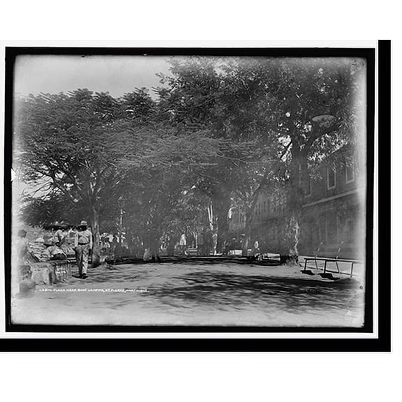 Historic Print, Plaza near boat landing, St. Pierre, Martinique, 18" x 24"