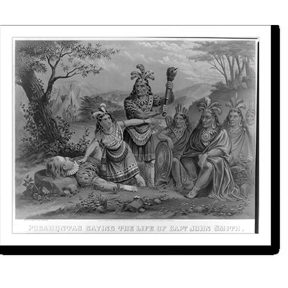 Historic Print, Pocahontas saving the life of Capt. John Smith.New England Chromo. Lith. Co., 18" x 24"