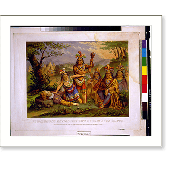 Historic Print, Pocahontas saving the life of Capt. John Smith.New England Chromo. Lith. Co. - 2, 16" x 20"