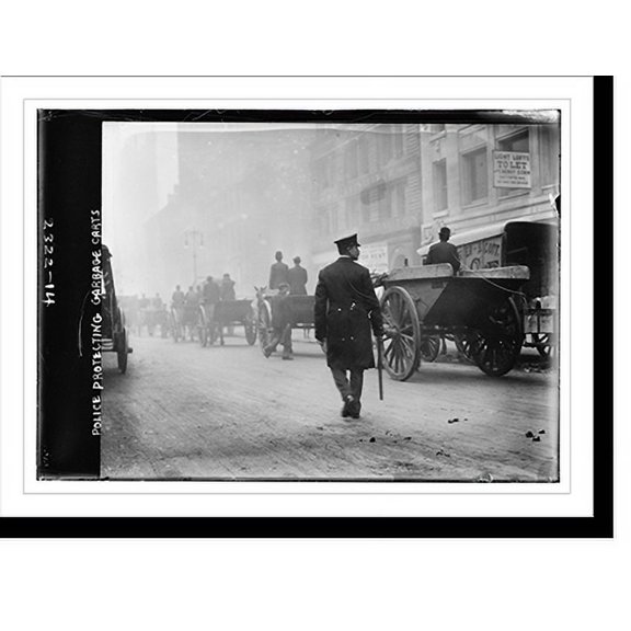 Historic Print, Police protecting garbage carts, 16" x 20"