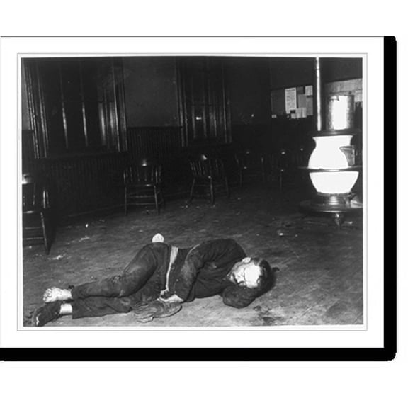 Historic Print, Police station in Eldridge Street- the single typhus lodger lay by the stove in the policeman's room, no one dreaming what ailed him, early 1890s, 16" x 20"
