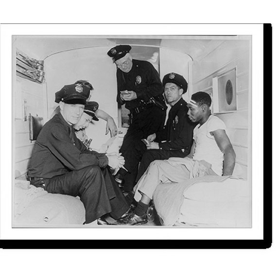 Historic Print, [Policemen and wounded African American man inside police ambulance, during Los Angeles Zoot Suit" riot of 1943]", 16" x 20"