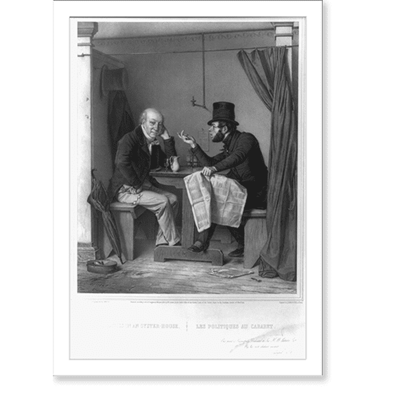Historic Print, Politics in an oyster-house.painted by Woodville ;lithographed by Fanoli ; printed by Lemercier, in Paris., 16" x 20"