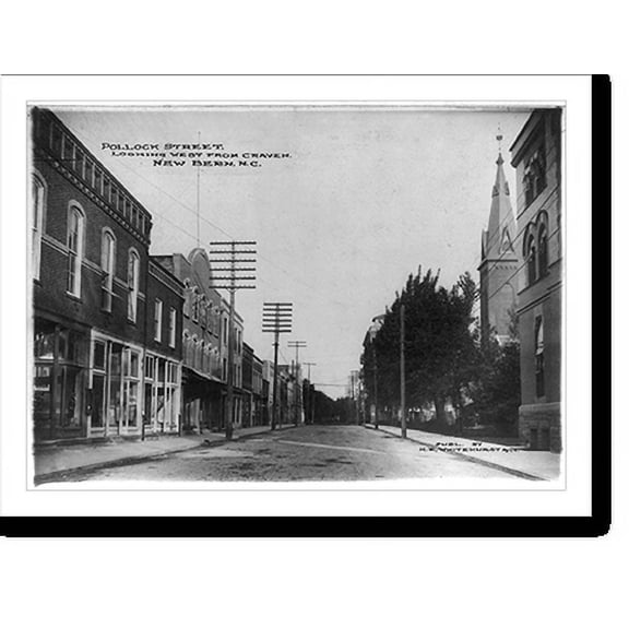 Historic Print, Pollock St. looking west from Craven, New Bern, N.C., 16" x 20"