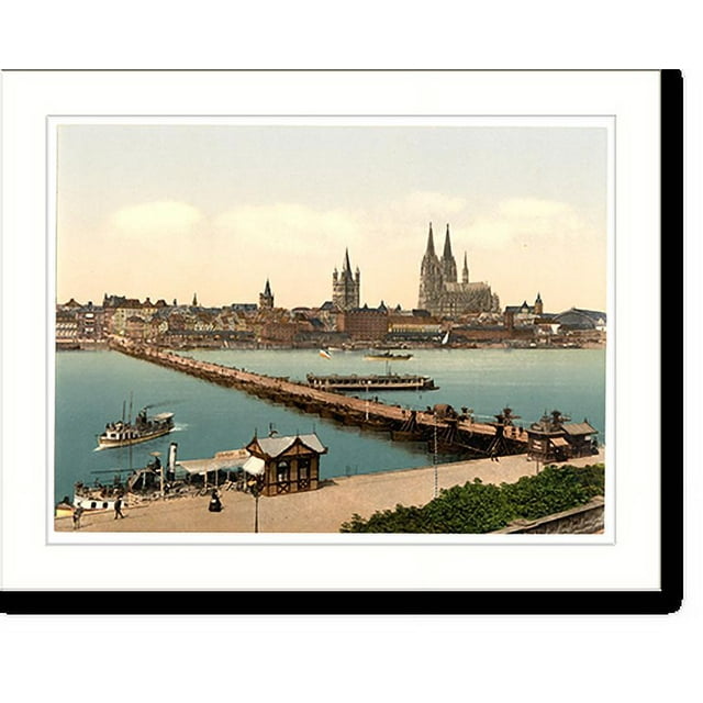 Historic Print, Pontoon bridge from Deutz Cologne the Rhine Germany, 16