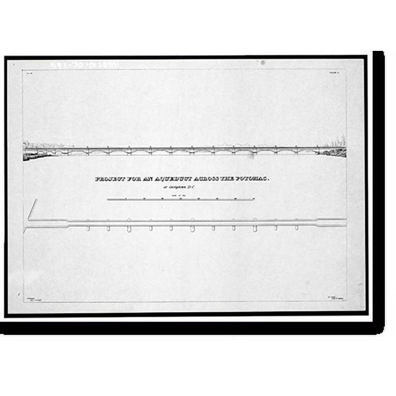 Historic Print, Potomac Aqueduct, Georgetown abutment at Georgetown waterfront, Washington, District of Columbia, DC - 9, 18" x 24"