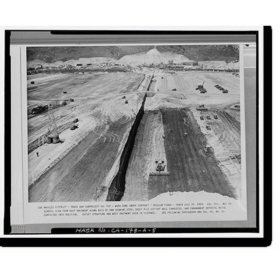 Historic Print, Prado Dam, Embankment, Santa Ana River near junction of State Highways 71, Corona vicinity, Riverside County, CA - 4, 16" x 20"