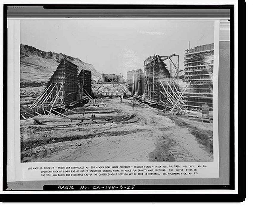 Historic Print, Prado Dam, Outlet Works, Santa Ana River near junction