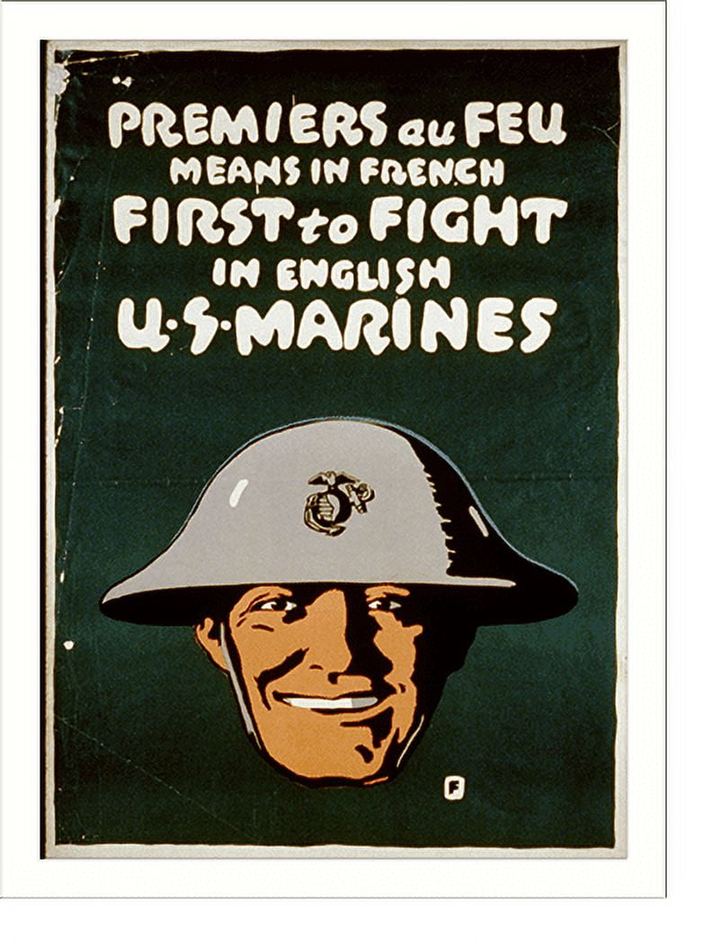 Historic Print, Premiers au feu means in French first to fight, in