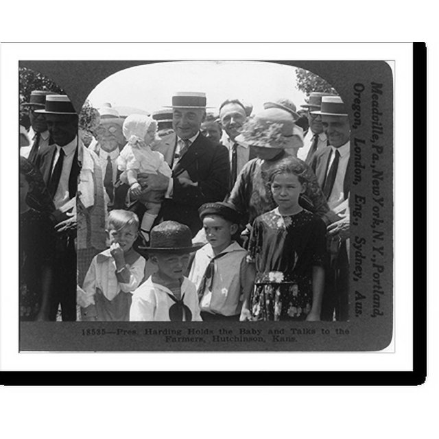 Historic Print, Pres. Harding holds the baby and talks to the farmers, Hutchinson, Kansas, 16" x